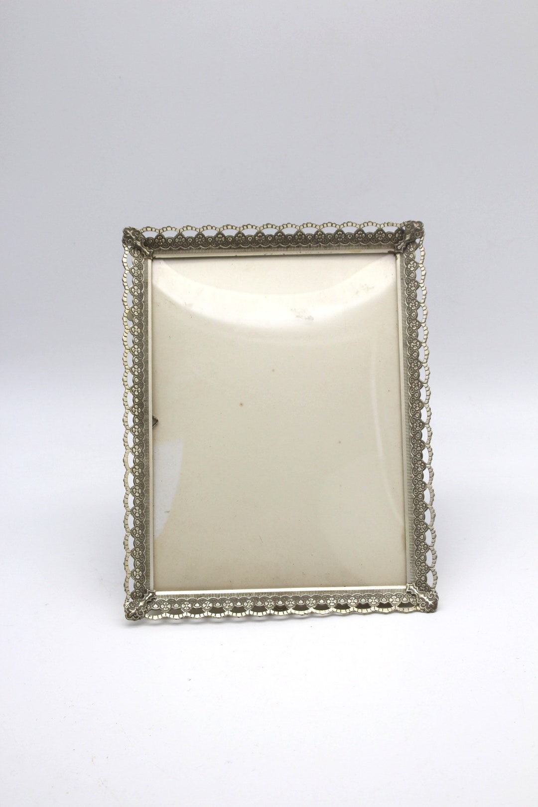 Antique Art Nouveau Picture Frame Curved Glass Metal Frame Etsy