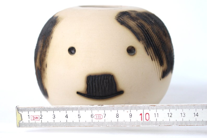 Vase studio ceramic head almost spherical round ceramic beige brown marked BJ image 4