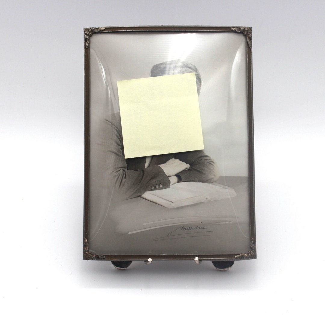 Antique Art Nouveau Picture Frame Curved Glass Metal Frame Etsy