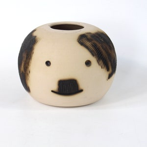 Vase studio ceramic head almost spherical round ceramic beige brown marked BJ image 2