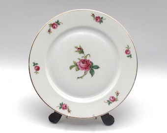 Rosenthal Porcelain antique plate Moosrose smooth edge gold rim
