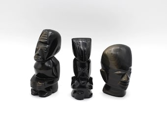 ヴィンテージ マヤ アステカ 戦士の頭 2体 * 石像 ソリッド