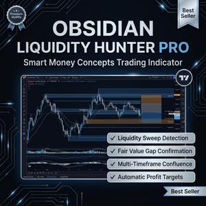 Obsidian Liquidity Hunter Pro / Indicador SMC de TradingView / Barridos de liquidez, brechas de valor justo, niveles de TP automáticos y confirmación de marcos temporales superiores