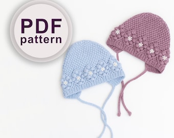 Patrón de gorro de bebé tejido con bordado, patrón de gorro de bebé en PDF, gorro de punto para recién nacidos, bebés y niños pequeños, descarga instantánea