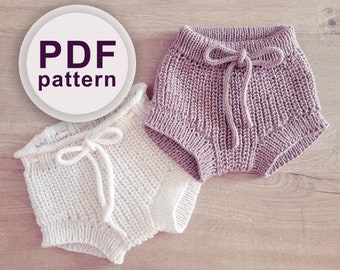 Baby Bloomer Knitting Pattern PDF, Sizes Newborn to 4 years, Easy Knit Shorts, Digital Download, Beginner Pattern, DIY Baby Clothes.