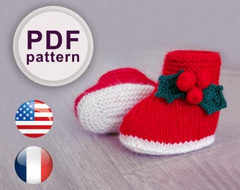 Knitting Pattern, Baby Booties Christmas, knitting pattern for baby, pdf knit pattern,  Bootie Pattern, Knitting Patterns for Babies