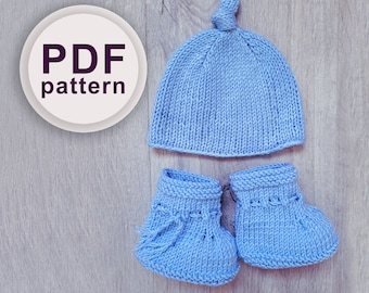 Baby Booties & Bonnet Knitting Pattern x Beginner  Knitting Patterns for Babies x Easy Bootie Pattern