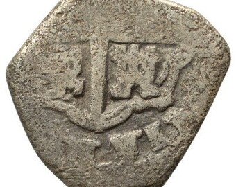 Spanish Cob 1 Real . Philip II-IV (1556-1665). Silver, 3.09 g, 15 mm. Ship Treasure. Real Pirate cob coin