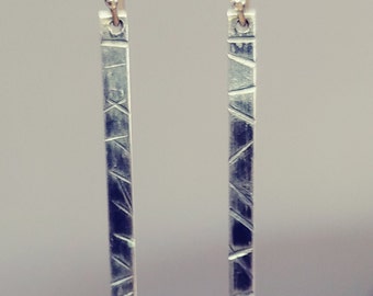 Long Oxidized Silver Dangle Bar Earrings  . Handmade made minimalist Earrings