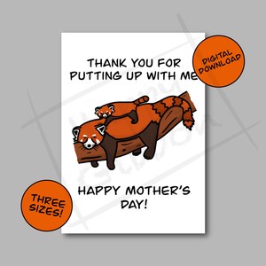 Tarjeta del Día de las Madres Red Panda Descarga digital / Día de la Madre / Tarjeta divertida del Día de la Madre / Tarjeta para mamá / Día de las Madres / Tarjeta imprimible