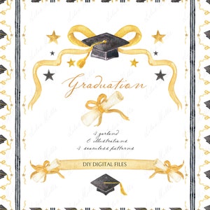 Graduierung Hut Party DIY Digital Clipart. Banner Bogen Digitales Papier Rahmen Kartenvorlagen