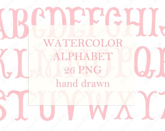 Wedding Monogram PNG Vintage Calligraphy Letters for Crest DIY Blush Pink Digital Watercolor Clipart