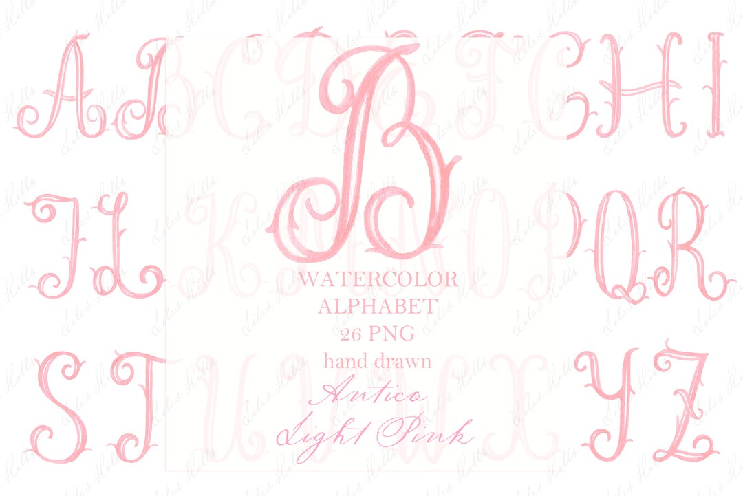 Pink Monogram Cursive Wedding Monogram Letters: Pink Watercolor Calligraphy PNG (digital ...