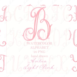 Monograma de boda PNG Letras de caligrafía para cresta DIY Romántico Antico Rosa claro Acuarela digital Clipart