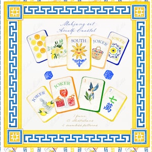 Mahjong Set Clipart: Amalfi Coastal Watercolor PNG (Digital Download) image 5