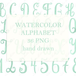 Hochzeit Monogramm PNG Kalligrafie Buchstaben Zahlen für Wappen DIY Hellgrün Digital Aquarell Clipart
