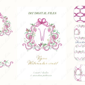 Wedding Family Crest DIY Burgundy Grape Digital Papers Watercolor ...
