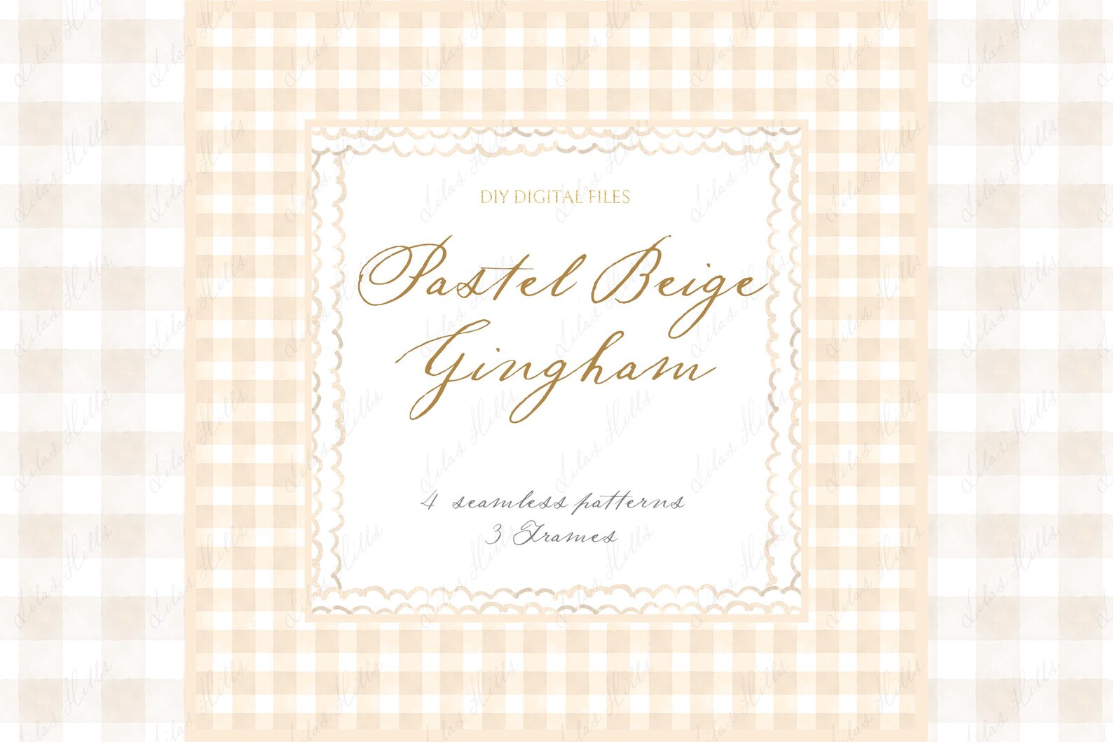 Gingham Pastel Beige Pattern Frames DIY Baby Shower Invitation Digital ...