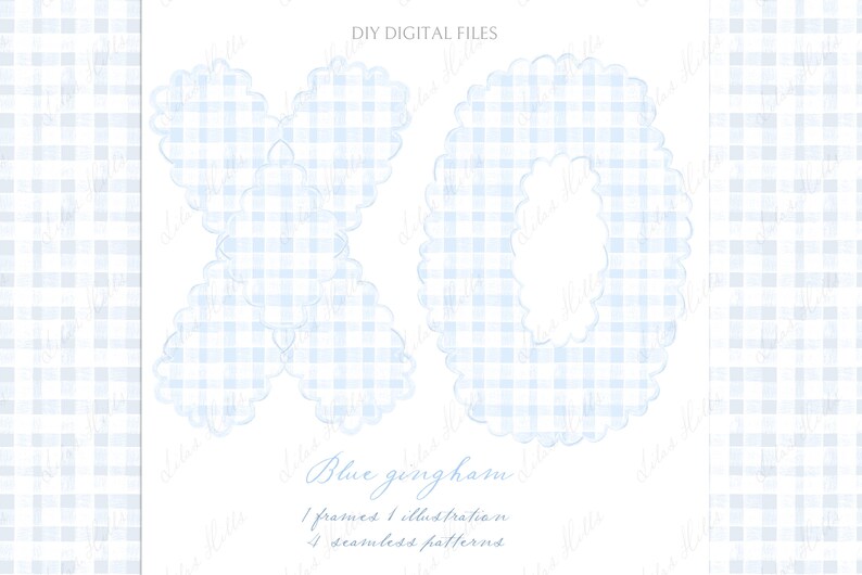 XO Blue Gingham Valentines Day Vintage DIY Digital Clipart. - Etsy