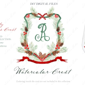 Aquarell Weihnachten Schönes Familienwappen DIY Rot und Grün Fichten