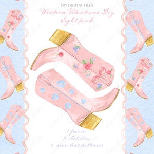 Western Valentines Day Rosa chiaro. Vintage fai da te Digital Clipart. Cornici di carta digitale Modelli di biglietti