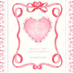 Clipart numérique bricolage vintage coeur rouge Saint Valentin. Cadres pour baby shower Papier numérique pour baby shower