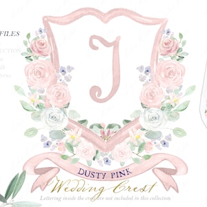 Wedding Family Crest DIY Dusty Pink Carte digitali Acquerello Clipart