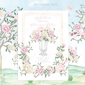 Pink Paradise Chinoiserie Tuin Toile roze bloemen vogels Chinoiserie Toile Garde Peony aquarel DIY digitale Clipart Grand Millennial