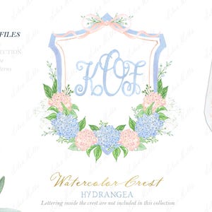 Hortênsia Azul Rosa Casamento Brasão de Família DIY Papéis Digitais Aquarela Clipart