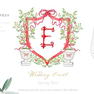Spring Red  Watercolor Crest DIY Chinoiserie vintage Bow Digital papers Watercolor Clipart