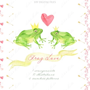 Kikker liefde Valentijnsdag cadeau DIY digitaal papier hart aquarel clipart