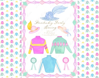 Kentucky Derby Horse Race Sombrero Jockey DIY Digital Clipart. Plantillas de tarjetas con marcos de papel digital