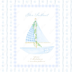 Barca a vela ragazzo compleanno festa invito bambino blu Baby shower fai da te nautico Grandmillennial morbido carta digitale blu barca a vela acquerello Clipart