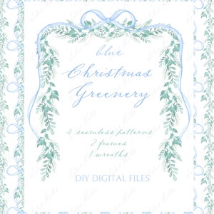 Weihnachtsgrün Hellblau. Vintage DIY digitale Clipart. Digitales Papier Rahmen Kartenvorlagen