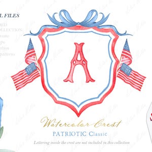 Écusson aquarelle classique patriotique américain & motifs 4 juillet bricolage Clipart drapeau américain PNG rouge blanc bleu jour de l'indépendance en téléchargement numérique
