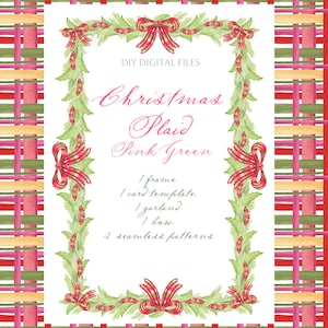 Christmas Plaid Pink green . DIY Digital Clipart. Digital paper Frames Christmas Wreath