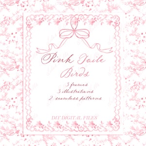 Cornici di carta digitale fai da te vintage con uccelli in tela rosa, acquerello, clipart