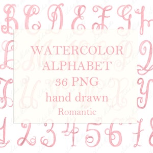 Matrimonio Monogramma PNG Calligrafia Lettere Numeri per Crest DIY Romantic Blush Pink Digital Acquerello Clipart