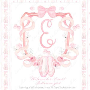 Ballerina  Girl Family Crest DIY Dusty Pink  Digital papers Watercolor Clipart