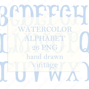 Wedding Monogram PNG Vintage Calligraphy Letters for Crest DIY Light Blue Digital Watercolor Clipart