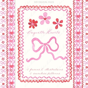 Valentinstag Liebe Herzen Coquette Bogen Rahmen XO Vintage DIY Digital Clipart. Digitales Papier Aquarell Rahmen Babyparty