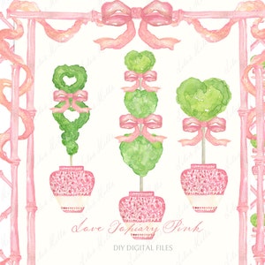 Topiary Chinoiserie Blush Pink Heart Valentines Day Vintage  DIY Digital Clipart. Digital paper Watercolor Frames Baby shower