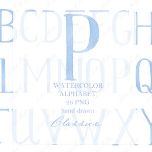 Monograma de boda PNG Letras de caligrafía vintage para cresta DIY Clásico Azul claro Digital Acuarela Clipart