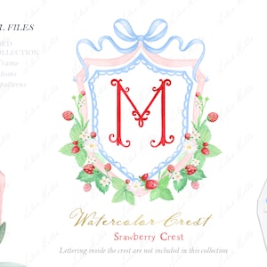 Fragola famiglia acquerello cresta fai da te blu rosa fiocco documenti digitali estate acquerello Clipart