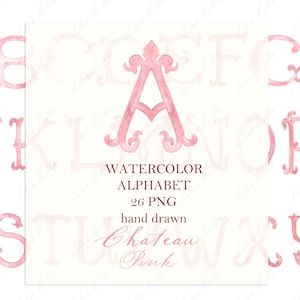 Monograma de casamento PNG letras de caligrafia vintage para crista DIY Chateau rosa claro aquarela digital clipart