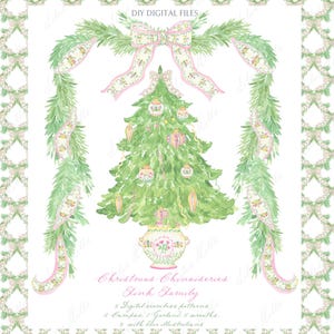 Chinoiserie Rosa Navidad Familiar. DIY Marcos de papel digital Acuarela Clipart