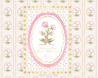 Grand millennial Botanical  Pink Green Flowers Watercolor DIY clipart Grand millennial Nursery Artwork Wedding Clipart Digital paper Frames