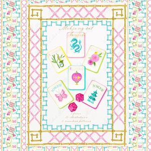 Ensemble de mahjong PNG aquarelle bricolage joyeux clipart Chinoiserie Grand millénaire mariage Clipart numérique cadres en papier
