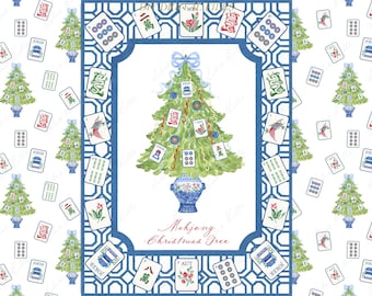 Mahjong Christmas Tree Watercolor Clipart (Digital)