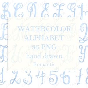 Matrimonio Monogramma PNG Calligrafia Lettere Numeri per Crest DIY Romantico Azzurro Digitale Acquerello Clipart